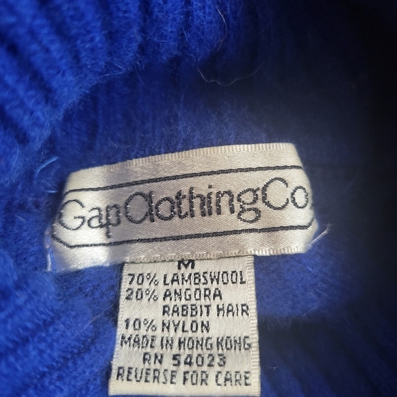 Vintage 90's Gap Cobalt Blue Long Wool Turtleneck Sweater Size Medium - Picture 2 of 3